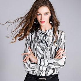 blouse et chemisier femme summer new silk blouse shirt ladies fashion tie wild long-sleeved shirt silk bow blouse women 181015