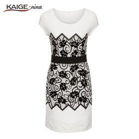 Kaige.Nina Women Dress  Autumn Dresses  O-neck  Print Short sleeves   Women Clothing  Vintage chic  Sheath  Dresses 18027